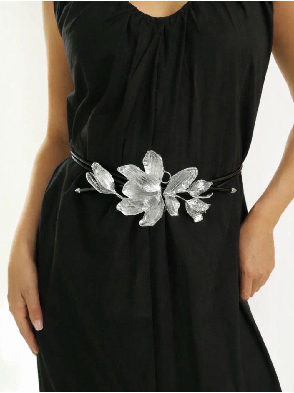 Silver Metal Floral Statement Belt